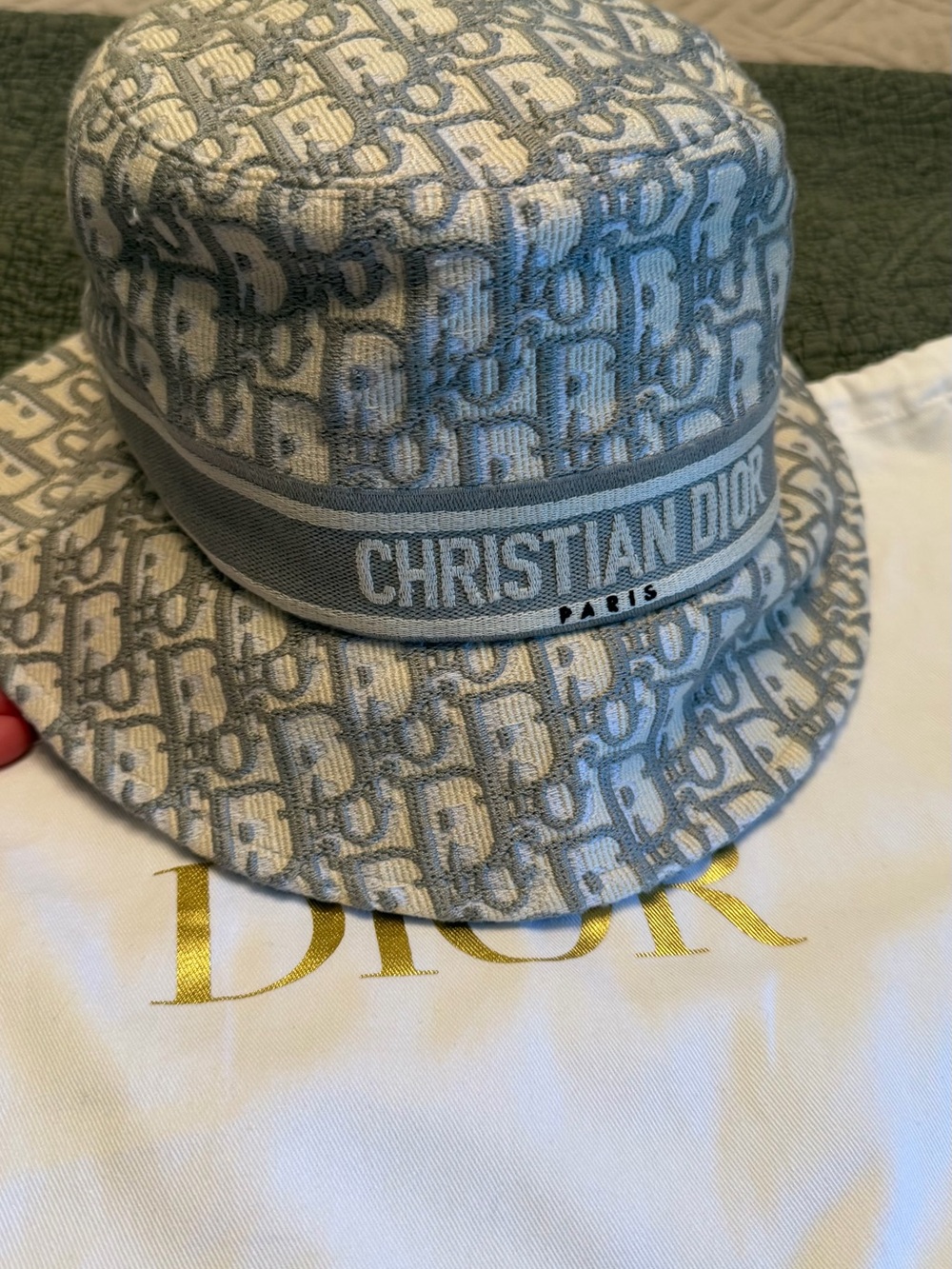 Authentic Dior Oblique Jacquard Bucket Hat in Light Gray and Beige